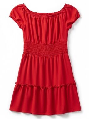 American Eagle Red Smocked Mini Dress Petite Small Off Shoulder